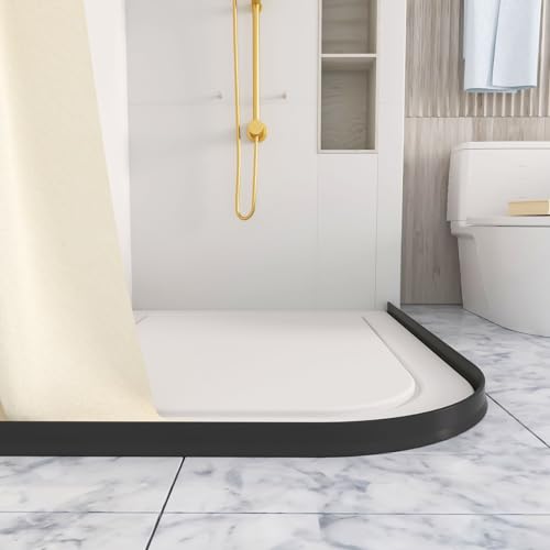 Raycity 3" High Shower Threshold Water Dam 74 IN Collapsible Shower Water Splash Guard for Curbless Shower Threshold Barrier Water Stopper for Wet and Dry Separation Bathroom and Kitchen (Black) - color: Black, style: 74 inch