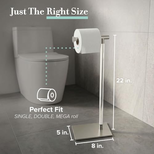 Gatco 1331SN Toilet Paper Holder Stand, Satin Nickel, Acrylic Post, Weighted Base, Freestanding Bathroom Floor Stand, 22.25 Inch - color: Satin Nickel/Acrylic, 22.25"h