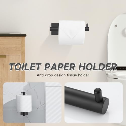 Matte Black Towel Bar Bathroom Hardware Accessories Set, 5 Pieces Toilet Paper Holder Towel Holder Set, 23.6 Inch Stainless Steel Towel Racks for Bathroom Wall Mounted - color: Matte Black, size: 5pieces A