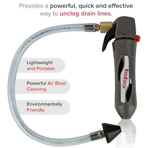RedRock AC Drain Line Cleaner Tool | HVAC Condensate System Blaster | High Pressure Air Conditioner Unclogger Cleaning Kit with Gallo Gun and Flexible Hose | Compatible 16 Gram CO2 Cartridges