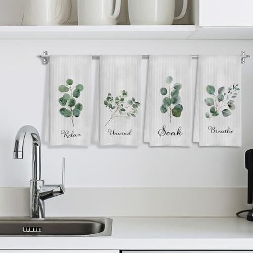 Boho Botanical Hand Towels Set of 4, Relax Breathe Soak Unwind Decorative Towels, Gym Yoga Spa Decor, Boho Decor, 16x24 Inches(Style D) - color: C