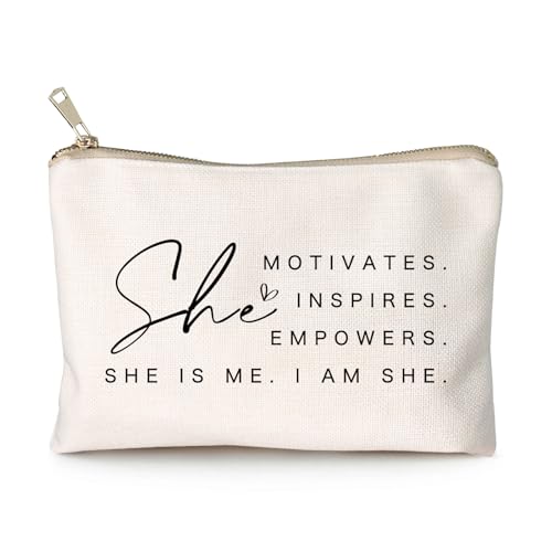 She Motivates Inspires Empowers Makeup Bag She is Me Entrepreneurship Gift Women's Motivational Cosmetic Bags Powerful and Inspirational Travel Bag Gift for Her - color: She Motivates