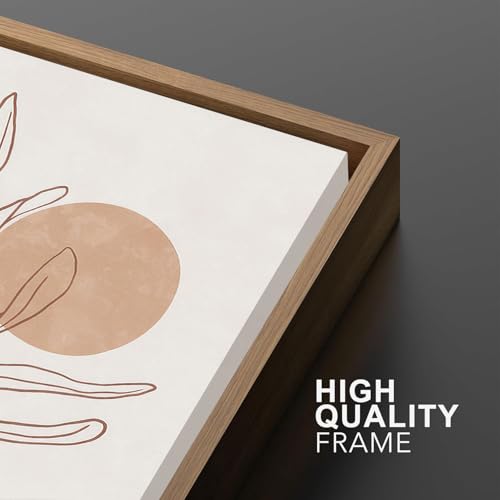 Bwodke Framed Boho Canvas Wall Art Mid Century Modern Prints Set of 3 Neutral Geometric Line Leaf Paintings Decor Minimalist Abstract Pictures Bedroom Living Room Bathroom - color: Boho Beige, size: 12"x16"Natural