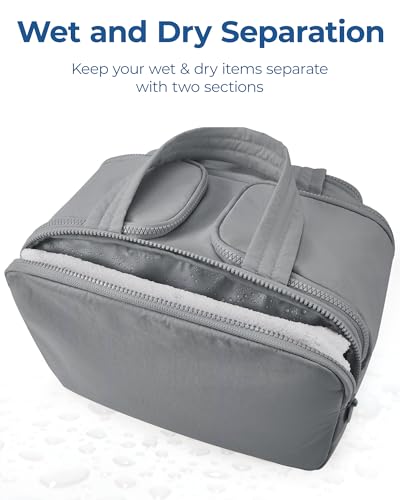 BAGSMART Travel Toiletry Bag, Lightweight Large Wide-open Travel Bag for Women, Puffy Cosmetic Makeup Bag Organizer with Handle for Accessories,Essentials, Toiletries, Grey - color: e-Grey