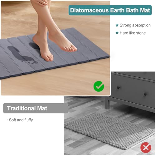 Foldable Stone Bath Mat, Quick-Drying Diatomite Bath Mat | Fast-Drying Hard Stone Drying Mat for Bathroom Shower Floor, 23.6 x 15.4 inch (Dark Grey)