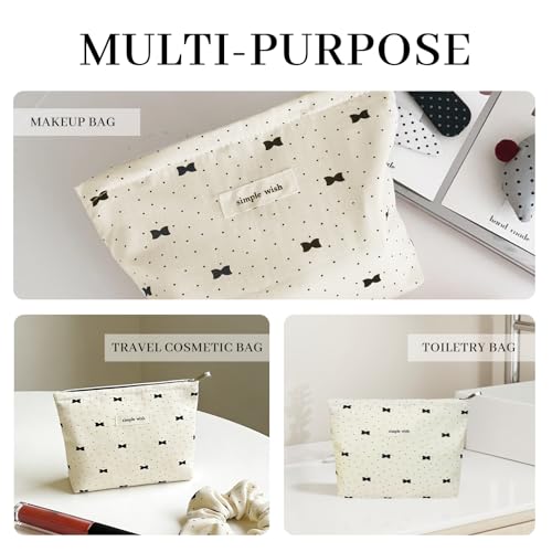 Wudygirl Small Makeup Bag Travel Cosmetic Bag for Women Bow Makeup Pouch Zipper Cosmetic Pouch Aesthetic Handbag 8.3" x 5.9"(Polka Dot) - color: Polka Dot Bow