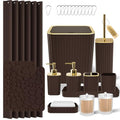 XLHOMO Bathroom Accessories Set - 25PC Brown Bathroom Sets with Shower Curtain and Rugs, Bathroom Accessory Set, Brown Shower Curtain Set, Trash Can, Qtip Holder Dispenser & Soap Dispenser - size: Bath Set+Shower Curtain+Rugs, style: Brown&Gold