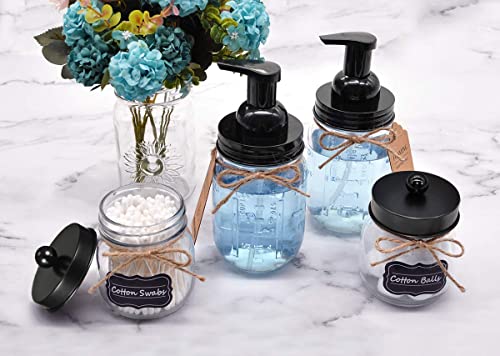 Amolliar Mason Jar Foaming Soap Dispenser, Rustproof Stainless Steel Lid,BPA Free Pump, Waterproof Labels, Rustic Farmhouse Decor, Refill Hand Soap Dispenser for Bathroom, Vanity, Kitchen, Countertop - color: Black, size: 1 Pack