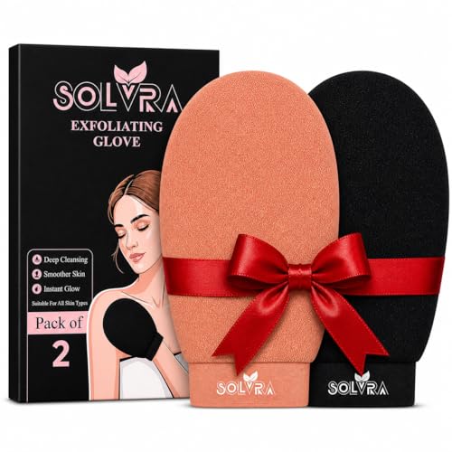Exfoliating Gloves –100% Vegan Viscose Kessa Mitt for Dead Skin Removal, Self-Tan Fade, and Keratosis Pilaris – Dual-Texture Glove for Spa & Massage (2 Pack,Black/Orange) - color: Pack of 2 - Black & Orange