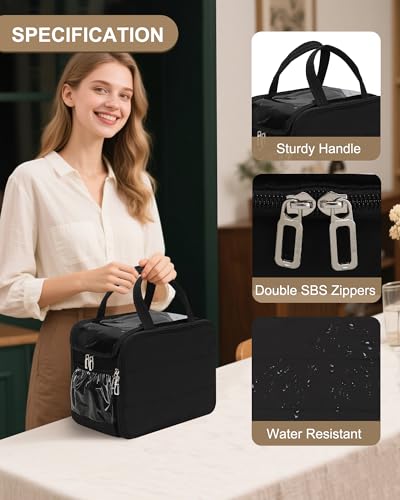 Travel Toiletry Bag for Women with Compartments, Large Wide-open Toiletries Bag for Men, Lightweight Cosmetic Makeup Bag Organizer with Handle for Full-size Shampoo, Conditioner, Door Room Essentials - color: 01-Black, size: X Large
