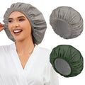2 Pack Shower Caps for Women, Reusable Waterproof Shower Cap with Elastic Band, Thickened Waterproof Fabric Shower Bonnet for Braids, Long Hair - color: Olive Green/Light Gray