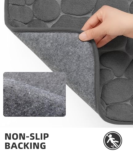 YIHOUSE Memory Foam Runner Rug, Cobblestone Bathroom Runner Rugs Super Water Absorbent Bath Mats for Bathroom Machine Washable Bath Rugs for Hallway Bedroom Laundry Room(20 x 47,Dark Gray) - color: Dark Gray Single, size: 1'8" x 3'11" (Rectangular)