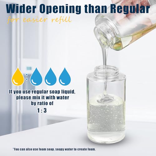 Glass Foaming Hand Soap Dispenser, 10 oz Easy Refill Glass Soap Dispenser, Foam Dispenser with Stainless Steel Pump & Waterproof Labels, Clear Foam Soap Bottle for Bathroom Countertop - color: Brushed Nickel Foam 1pc