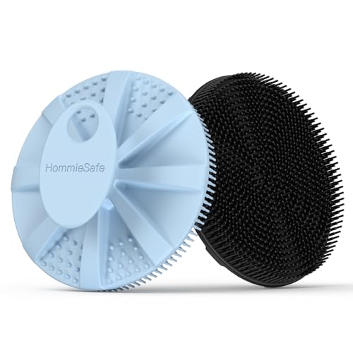 Soft Silicone Shower Brush Body Wash Bath Exfoliating Skin Massage Scrubber | 2 Pack Dry Skin Brushing Glove Loofah, Fit for Sensitive and All Kinds of Skin(Sky Blue+Black) - color: Black+sky Blue