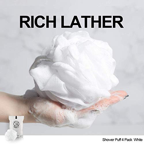 Loofah Sponge Bath Sponge for Women Men 4 Pack (White) - style: White