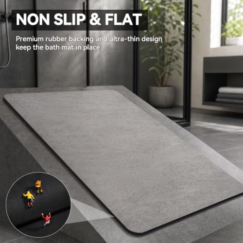 MontVoo -Bath Mat Rug-Rubber Backing Non Slip Quick Dry Absorbent Thin Bathroom Rugs Fit Under Door-Faux Suede Surface Bathroom Floor Mats-Shower Rug for in Front of Bathtub Shower Gray 20"x32" - color: Grey, size: 32" x 20"