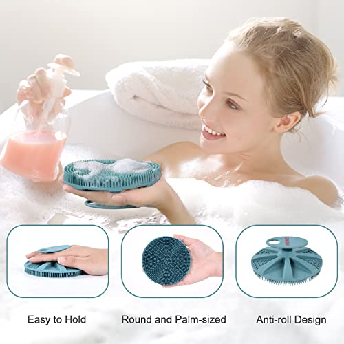 INNERNEED Food-Grade Soft Silicone Body Scrubber Shower Brush Handheld Cleansing Skin Brush, Gentle Exfoliating and Lather Well (Dark Green+Pink) - color: (Set) Dark Green+pink