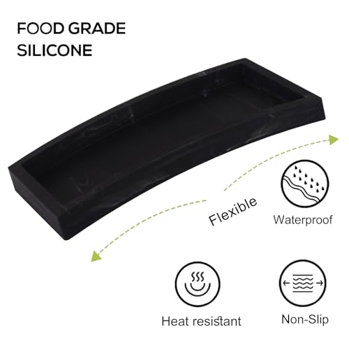 Silicone Bathroom Vanity Tray Dish Soap Holder Sink Organizer, Marble Black | Small, Thickened Silicone, Easy to Clean, Waterproof, Non-Slip, for Countertop, Kitchen, Bedroom, Dresser - color: Marble Black, size: 7.9" x 4.0"