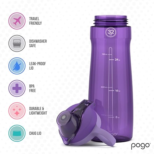 Pogo BPA-Free Plastic Water Bottle with Chug Lid, Purple, 32 oz. - color: Purple, size: 32 Ounces