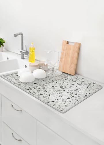 FloorPops Terrazzo Grey Quick Dry Diatomite Non Slip Stone Bath Mat - color: Terrazzo Grey Stone