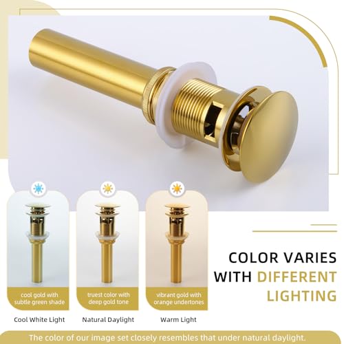 Angle Simple Bathroom Sink Drain Stopper Glossy Deep Titanium Gold Color, Brass Pop Up Sink Stopper with Overflow Hole for Sink with 1.61 to 2 Inches Drain Hole - color: Deep Titanium Gold