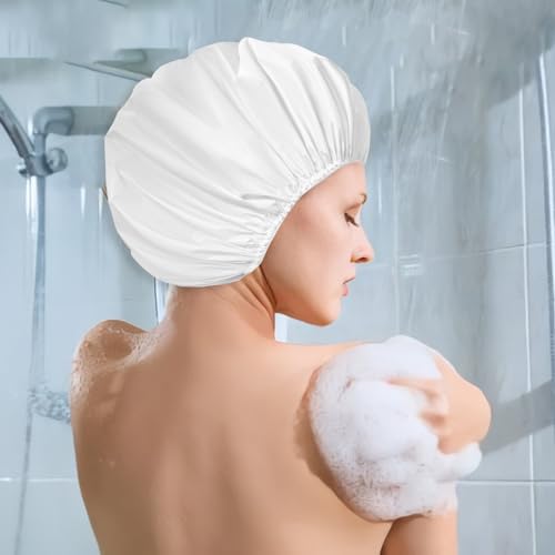 16 PCS Shower Caps for Women, Double Side Waterproof Shower Cap, Reusable Elastic Bath Caps for Shower, EVA Bathing Shower Caps, Bath Hair Caps - (Black+White+Gray+Dark Green) - color: Set B - Black+White+Gray+Dark Green
