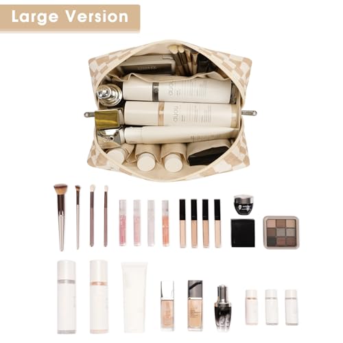 Narwey Checkered Makeup Bag Travel Cosmetic Bag Organizer Toiletry Bag Make Up Bags with Compartments for Women Girls (Large, Light Checkerboard) - color: YB-Light Checkerboard, style: Large
