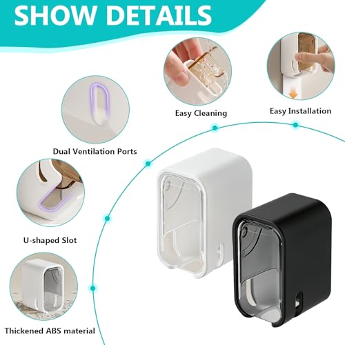 2 Pack Toothbrush Holders for Bathroom, Self Adhesive Wall Mounted Toothbrush Holder with Cover, Single Toothbrush Dispenser Storage Organizer for Family, Travel, Waterproof and Dustproof (White) - color: White