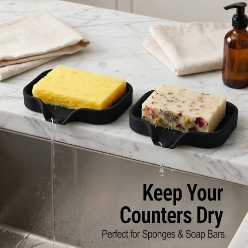 Zulay Kitchen Small Silicone Sponge Holder (4.9x3.3”) – Space-Saving Sink Organizer Tray for Sponge, Soap, Brush & More – Compact Non-Slip Dish for Kitchen & Bathroom (Black) - color: Black (Small), size: Small (4.9x3.3)