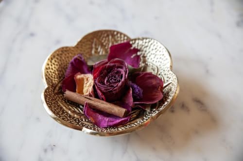 Brass Jewelry Bowl – Gold Color Circular Small Round Spoon Rest Soap Dish Candle Holder - Perfect Catchall Tray for Candles, Jewelry, Rings, and Trinkets (Gold with Embossed Rose Design) - color: Gold With Embossed Rose Design