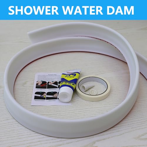 KRUI Collapsible Shower Threshold Water Dam, 39 In, Self Adhesive Shower Edge Water Barrier Stopper, Shower Water Blocker Retention System, Dry and Wet Separation for Bathroom Kitchen Countertop Sink - color: White, style: [39in] +Free installation tools