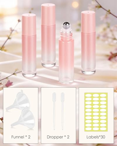 Worldgsb 12 Pack Essential Oil Roller Bottles, 10ml Refillable Glass Roller Bottles with Stainless Steel Roller Balls and Caps for Travel, Perfume and Lip Gloss Pink Gradient - color: Pink-Gradient, style: 12 Pack