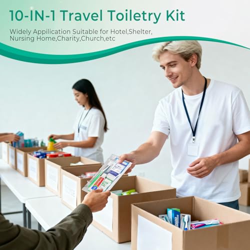 10 Sets Personal Hygiene Kit Bulk,10-IN-1 Green Individually Wrapped Disposable Travel Toothbrushes and Hotel Vanity Set Basic Toiletry Supplies for Homeless,Guests,Charity - size: Pack of 10