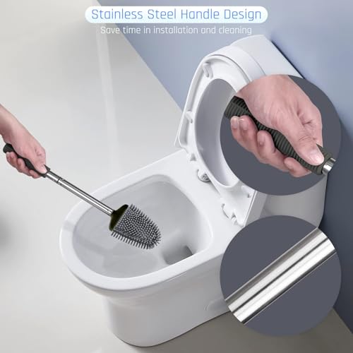 Sellemer Toilet Brush and Holder Set - Flexible Toilet Bowl Brush Head with Silicone Bristles, Compact Size for Storage and Organization, Ventilation Slots Base (2 Pack, Black) - color: Black-2pcs