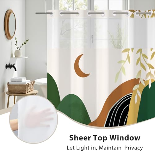 No Hook Shower Curtain Mid Century Boho with Snap in Liner, Hotel Grade Abstract Modern Shower Curtains Set for Bathroom, Spa Like Bath Curtain, Yellow, 71" W x 86" L - color: 01 Mid Century - Yellow, size: 71"W x 86"L (Pack of 1)
