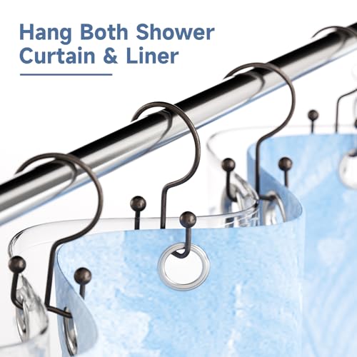 Titanker Shower Curtain Hooks Rings, Rust Resistant Metal Minimalist Simple Double Glide Shower Hooks Rings for Bathroom Shower Rods Curtains, Set of 12 Hooks - Bronze - color: Bronze, style: Minimalist