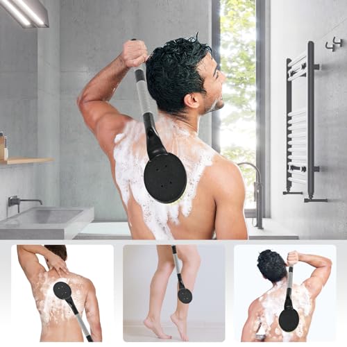 Back Scrubber Anti Slip for Shower, 21.7” Detachable Back Bath Brush for Shower, Back Scrubber, Exfoliation and Improved Skin Health for Elderly with Limited Arm Movement, Disabled (21.7” Black) - color: 21.7” Black