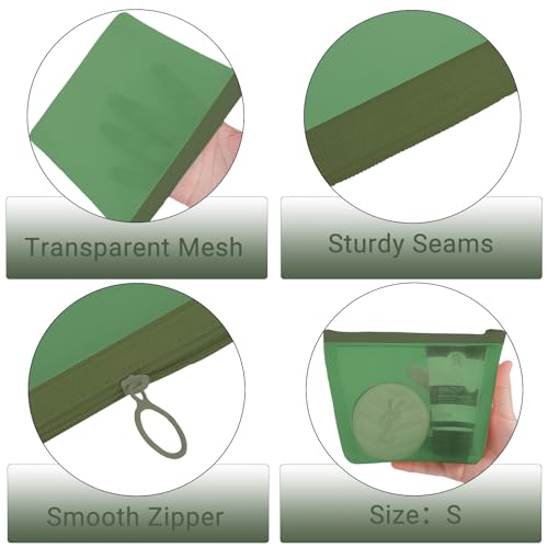 6 Pieces Zipper Mesh Makeup Bags Set, Nylon Cosmetic Bags Portable Clear Toiletry Bas Travel Organizer Bags for Office Travelling Organization (Green, Assorted Size) - color: Green