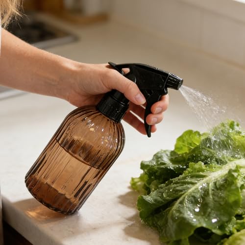 Glass Plant Spray Bottle, 13.5oz Refillable Plant Mister Bottle, 2 pcs Handheld Water Spray Bottle with Adjustable Mist Nozzle for Outdoor Gardening, Indoor Flowers, Cleaning, Hair & Pets Care (Brown) - color: Amber