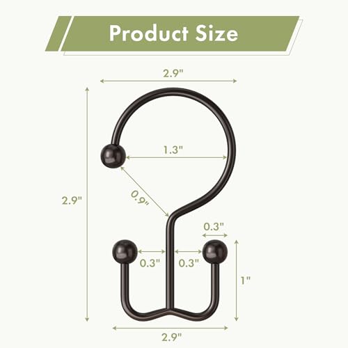 Amazer Bronze Shower Curtain Hooks, 12PCS Minimalist Simple Double Shower Curtain Rings, Rust-Resistant Metal Shower Hooks Shower Curtain Hangers, Shower Rings for Bathroom Shower Rods Curtains - color: Bronze, style: Minimalist - Double Hooks