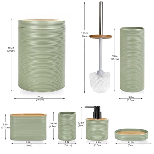 CERBIOR Bathroom Accessories Set 6 Piece Bamboo Bath Ensemble Includes Soap Dispenser, Toothbrush Holder, Toothbrush Cup, Soap Dish for Decorative Countertop and Housewarming Gift, Sriral Green - style: Green