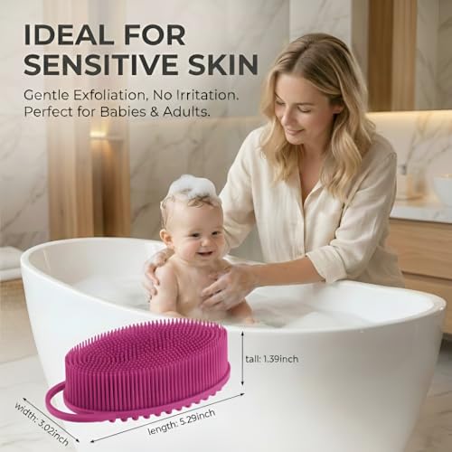 Silicone Body Scrubber, Exfoliating Loofah Alternative for Women Men, Soft Silicone Body Shower, 2 in 1 Bath and Shampoo Brush for Sensitive Skin, Back,Showering,Brush Exfoliator (Purple) - size: Purple