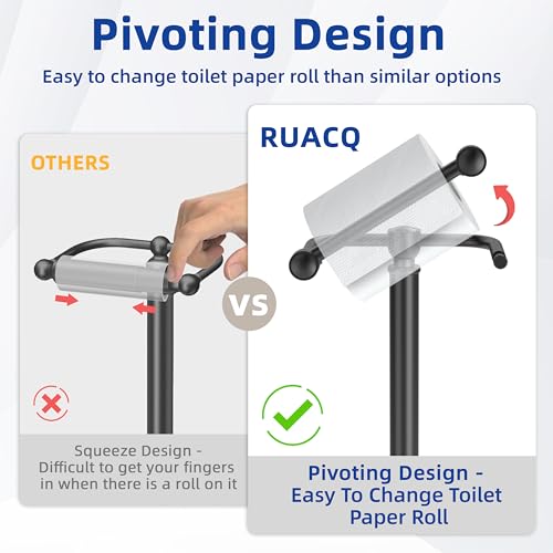RUACQ Toilet Paper Holder Stand, Bathroom Toilet Paper Roll Holder Free Standing, Toilet Tissue Holder Stand with Post Pivoting Design, Stable Weighted Base, SUS304 Stainless Steel (Matte Black) - color: Matte Black, size: Free Standing