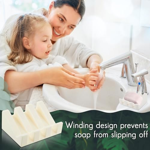 Cunhill 2 Pieces Silicone Soap Dish Self Draining Soap Dish Shower Waterfall Bar Soap Holder Tray with Drain Soap Saver for Kitchen Bathroom Accessories (Light Pink,Bright White) - color: Light Pink, Bright White