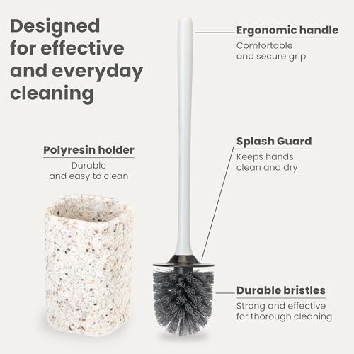 Vigar Zense Toilet Brush and Holder Set - Toilet Bowl Brush and Holder, Polyresin Stone Bathroom Accessory, Compact Toilet Cleaner Brush for Bathroom Decor and Toilet Accessories Set - Terrazzo - color: Terrazzo
