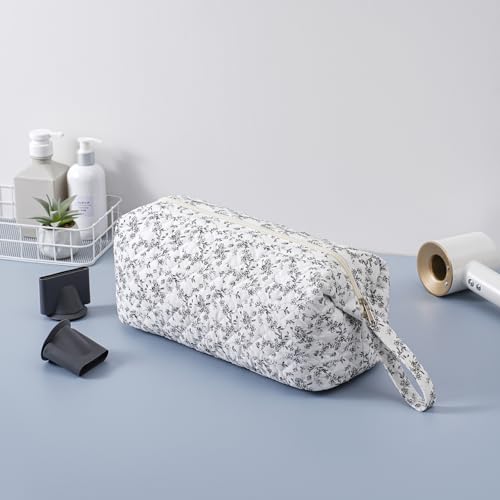 Large Quilted Hair Tools Travel Bag,Hair Styling Accessories Storage Case for Hair Dryer,Curling Iron,Flat Irons,Straightener and Attachments,Portable Organizer with Removable Dividers(16Black Flower) - color: 16Black Flower