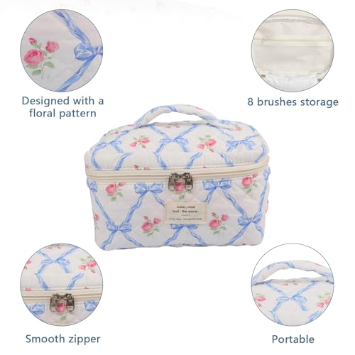 Gosect Large Makeup Bag, Cute Cosmetic Bag for Women Girls, Floral Coquette Aesthetic Toiletry Bag, Travel Make Up Organizer Bag (Blue Butterfly) - color: 033Blue Butterfly