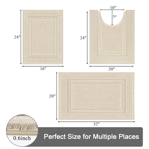 SHACOS Light Beige Bathroom Rugs Sets 3 Piece Bath Mat U Shaped Toilet Rug | 20x32+ 16x24+ 20x24, Soft Fluffy Microfiber Bath Rugs Set, Non Slip Washable Absorbent Bathroom Floor Mats Carpet Shower Rug - color: Light Beige, size: 16"x24"+ 20"x32"+U Shape
