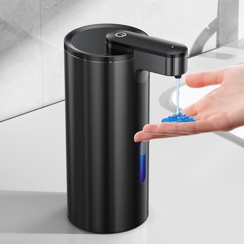 Fantictas Automatic Soap Dispenser Touchless, Stainless Steel 11.5 oz Liquid Hand Soap Dispenser, USB-C Rechargeable Sensor Pump with 3 Adjustable Levels for Kitchen & Bathroom - color: Black, style: Gel