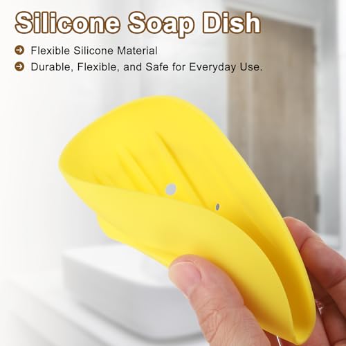 uxcell 3Pcs Small Soap Dish, Silicone Bathroom Soap Holder Oval Shape Bar Soap Dish Self-Draining Soap Tray with Holes for Shower, Bathroom, Kitchen, Counter Top (Yellow) - color: Yellow